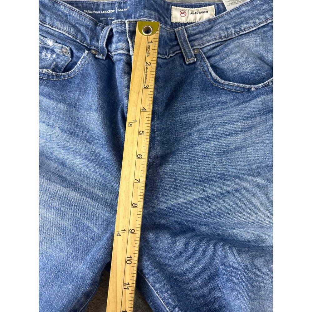 AG Adriano Goldschmied Saige Wide Leg Crop Jean 27 Mid Rise Raw Hem Medium Wash - Picture 4 of 11